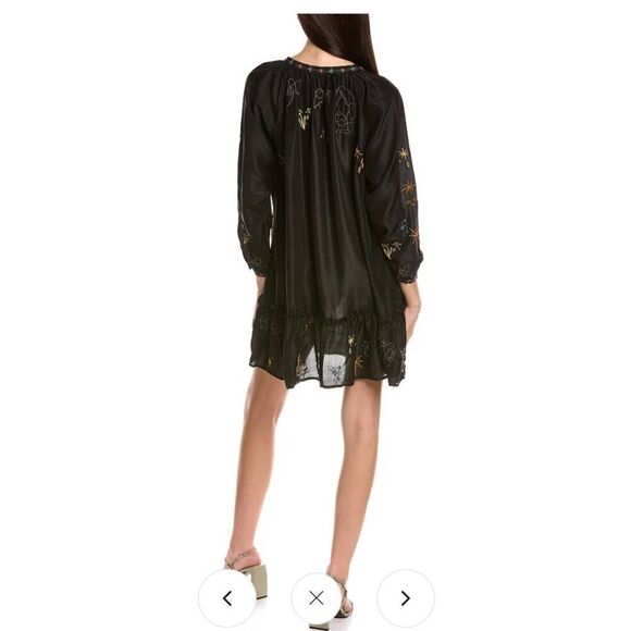Johnny Was Calme by Yogi Embroidered Silk Mini Dress — Black, NWT, Boho Chic - Picture 3 of 13